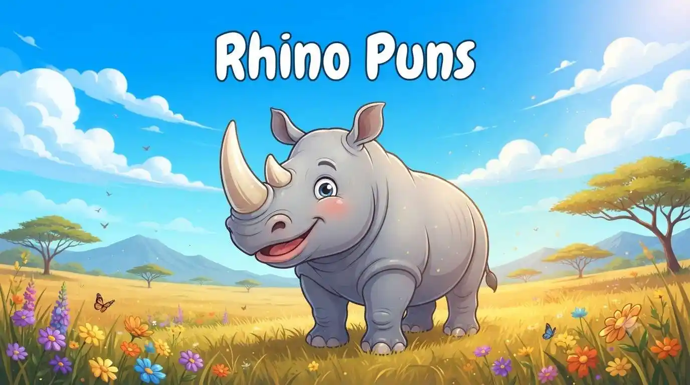 Happy rhino in savanna