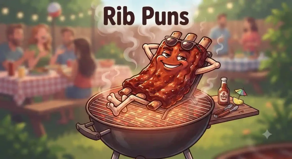 Cartoon ribs laughing on grill
