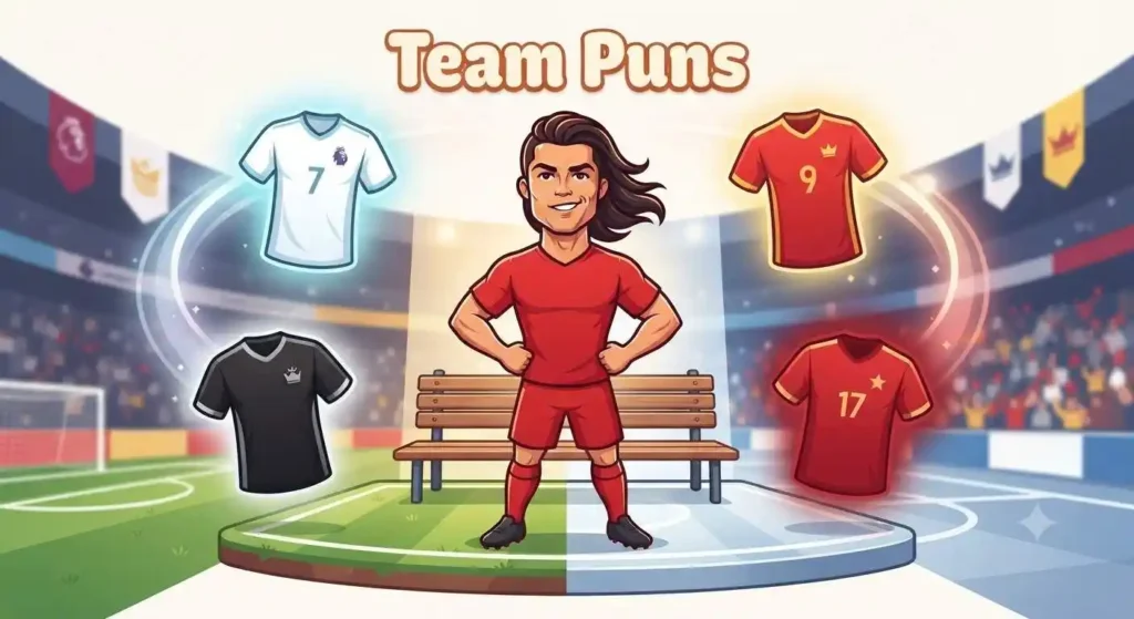 Cartoon football player in multiple jerseys