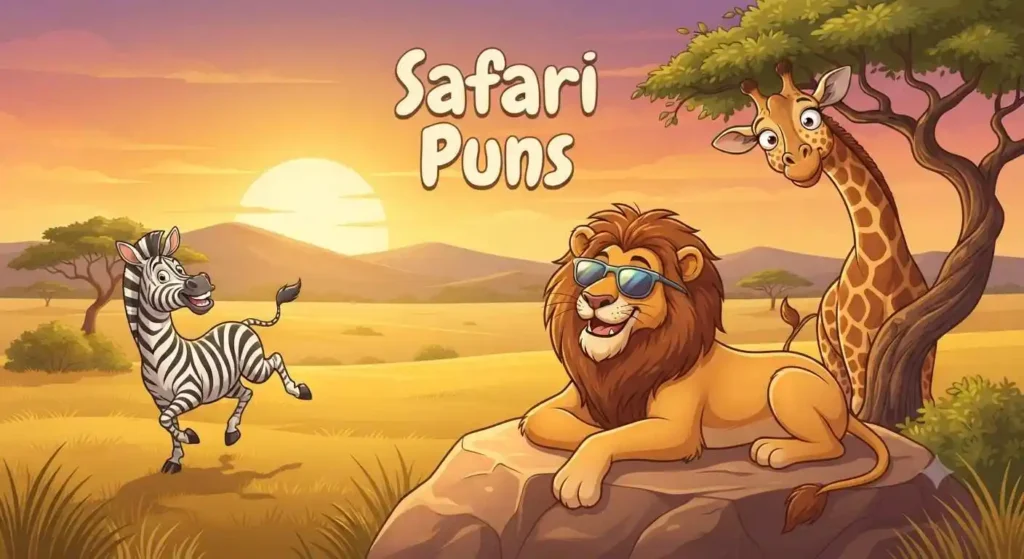 Safari animals funny cartoon scene