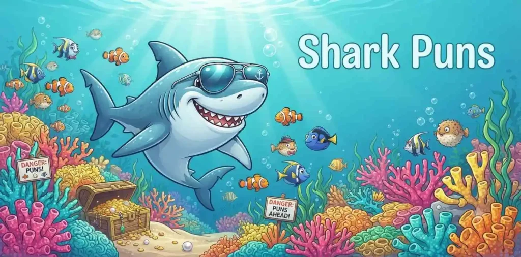Funny shark swimming underwater