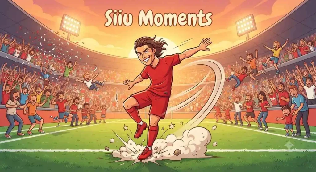 Funny football Siiu jump cartoon