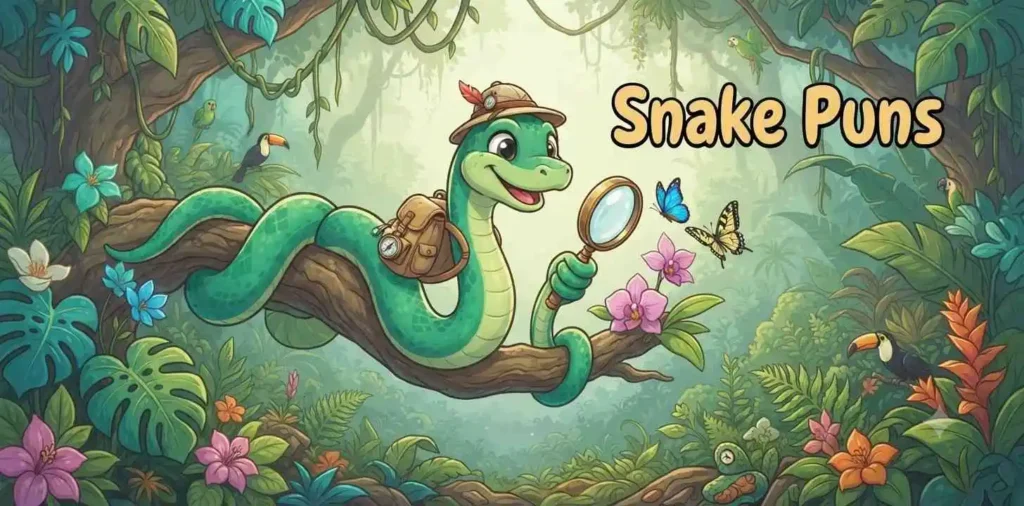 Friendly green snake smiling