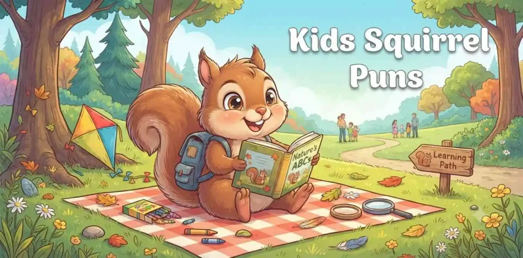 Squirrel reading book outdoors