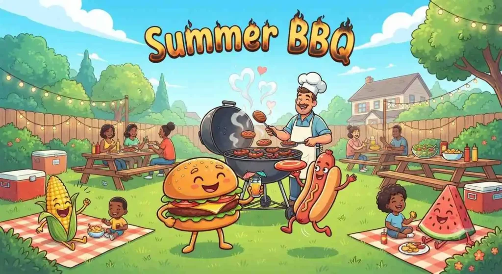 Summer BBQ party cartoon scene