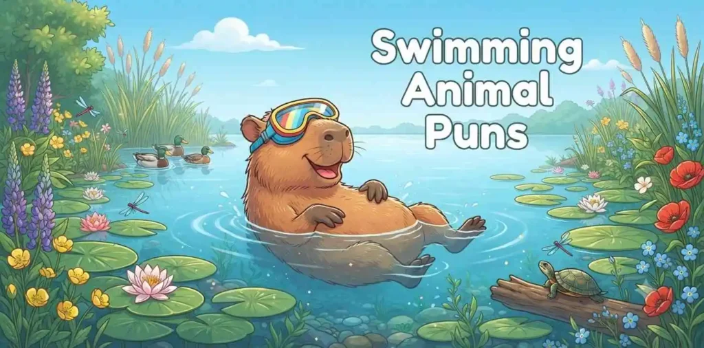 Capybara floating in lake