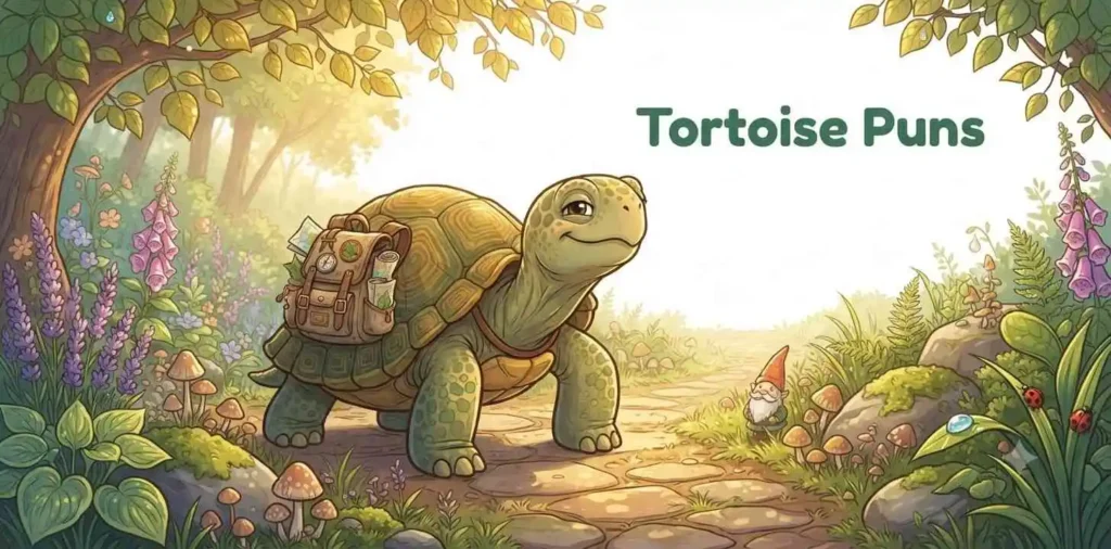 Tortoise walking through a garden path.
