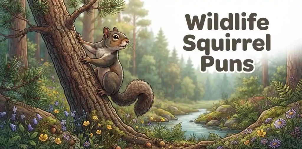 Squirrel climbing forest tree