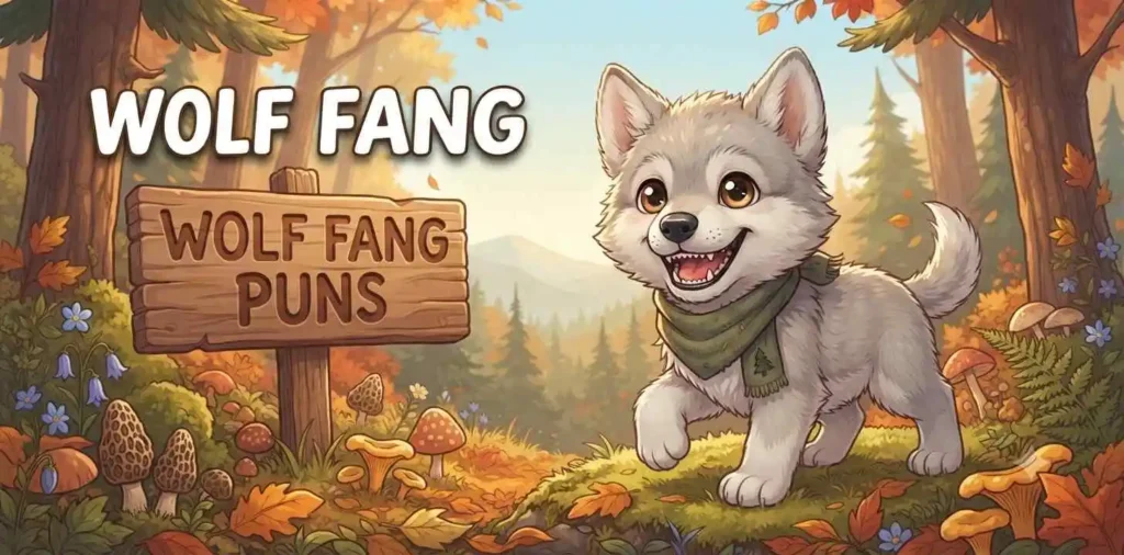 Playful wolf showing fangs