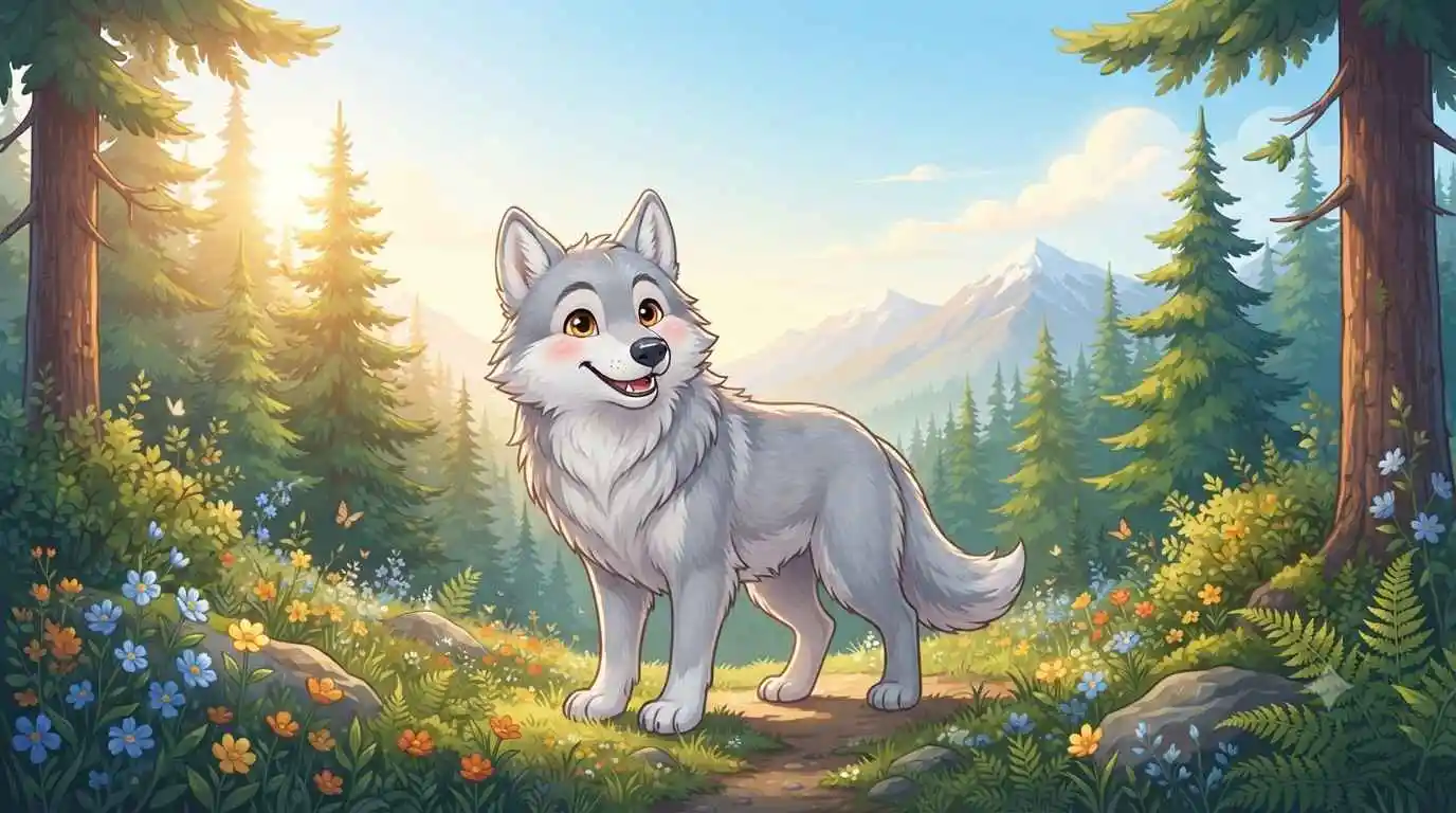 Smiling wolf in forest