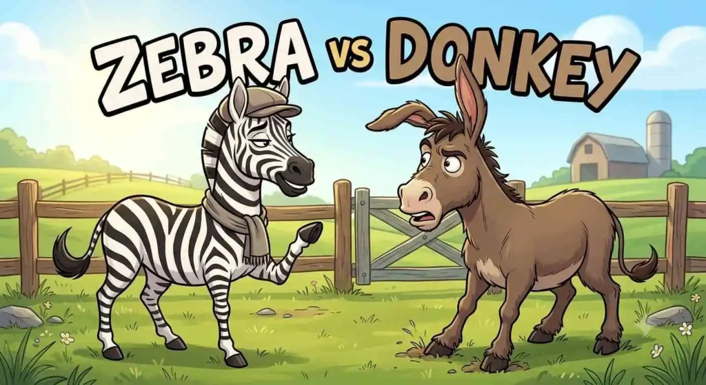 Zebra and donkey arguing