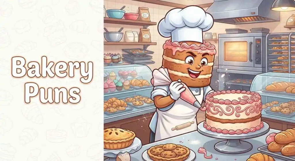 Funny baker decorating cake