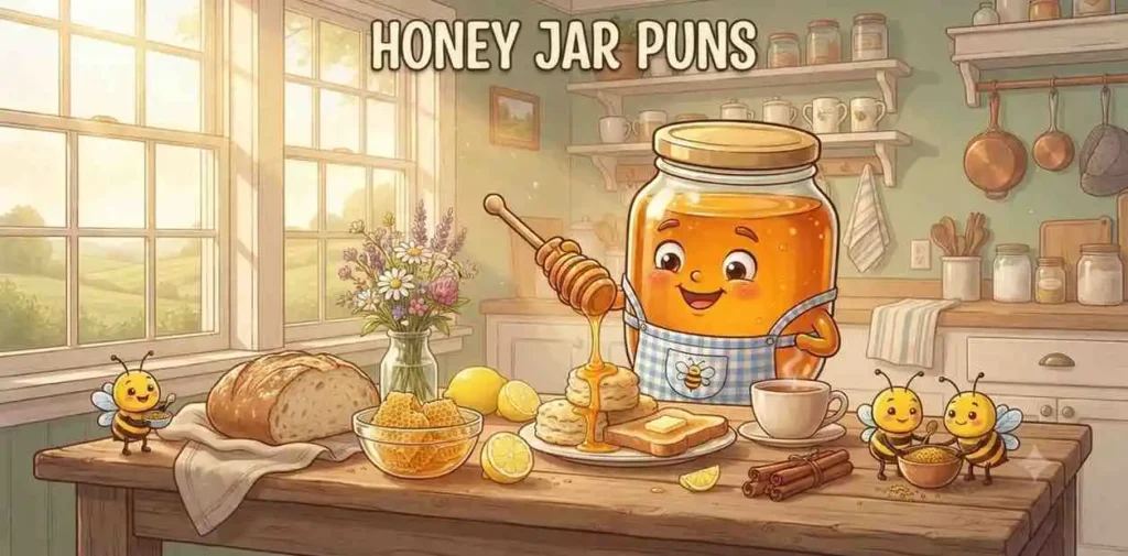 Golden honey jar smiling